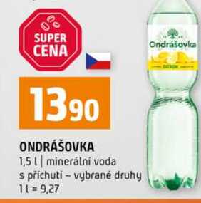 ONDRÁŠOVKA 1,5l minerální voda s příchutí vybrané druhy
