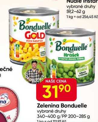 Zelenina Bonduelle vybrané druhy 340-400 g/PP 200-285 g
