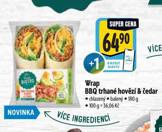 Wrap BBQ trhané hovězí & čedar 180 g