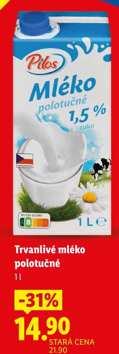 Trvanlivé mléko polotučné, 1 l