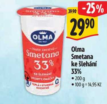 Olma Smetana ke šlehání 33%, 200 g