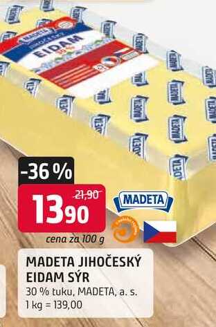 MADETA JIHOČESKÝ EIDAM SÝR 30% tuku, 100g