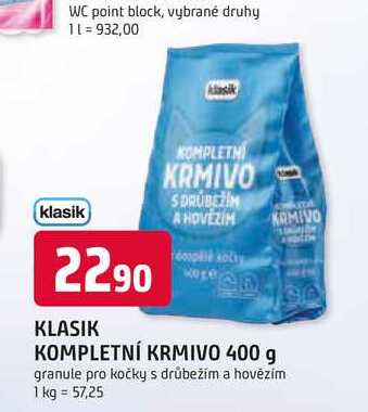 KLASIK KOMPLETNÍ KRMIVO KRMIVO 400 g granule pro kočky s drůbežím a hovězím