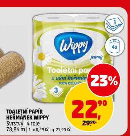 TOALETNÍ PAPÍR HEŘMÁNEK WIPPY, 4 role 