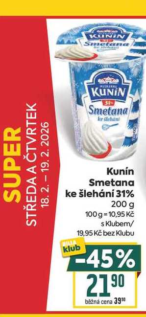 Kunín Smetana ke šlehání 31% 200 g