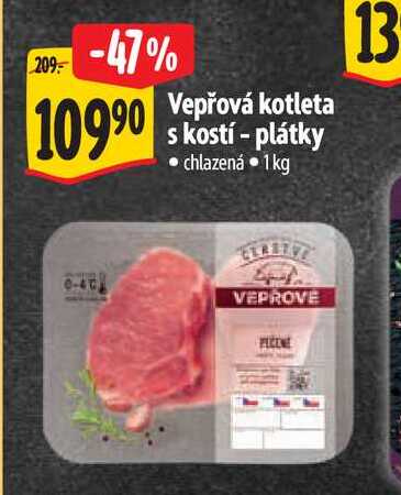   Vepřová kotleta s kosti-plátky 1 kg