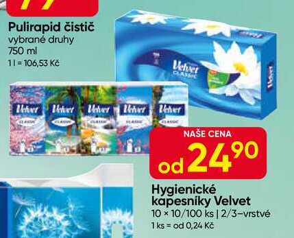 Hygienické kapesníky Velvet 10 x 10/100 ks