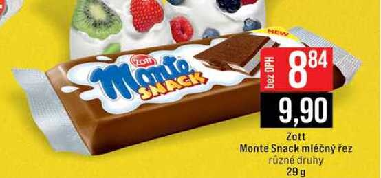 Zott Monte Snack mléčný řez různé druhy 29 g 