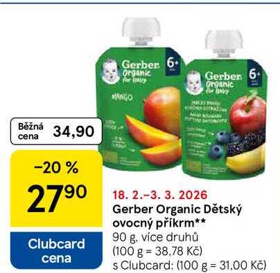 Gerber Organic Dětský ovocný příkrm, 90 g