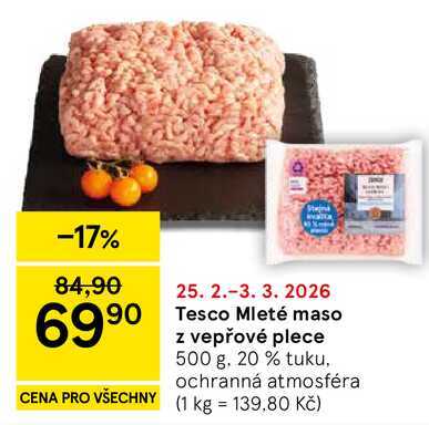Tesco Mleté maso z vepřové plece, 500 g