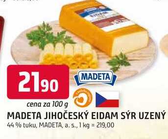 MADETA JIHOČESKÝ EIDAM SÝR UZENÝ 44% tuku, 100g