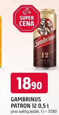 GAMBRINUS PATRON 12 0,5l pivo světlý ležák