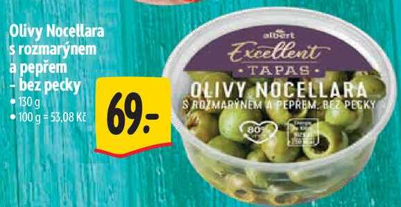 Olivy Nocellara s rozmarýnem a pepřem - bez pecky, 130 g