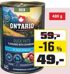 Konzerva pro psy Ontario kachna paté s příchutí brusinek