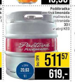 Poděbradka poctivá limonáda malinovka citronáda 30l