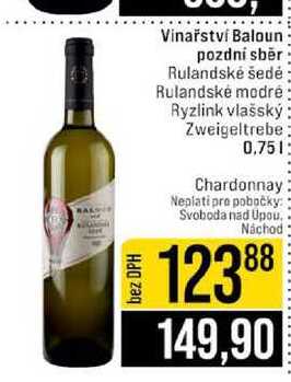 Vinařství Baloun pozdní sběr Rulandské šedé Rulandské modré Ryzlink vlašský Zweigeltrebe 0,75l