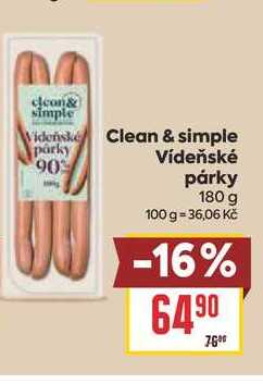 Clean & simple párky Vídeňské 90% párky 180 g