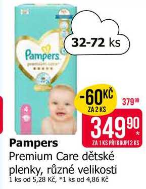 Pampers Premium Care dětské plenky, různé velikosti 32-72ks