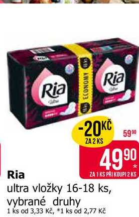 Ria ultra vložky 16-18 ks, vybrané druhy 