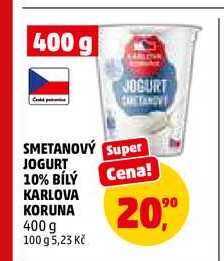 SMETANOVÝ JOGURT 10% BÍLÝ KARLOVA KORUNA, 400 g