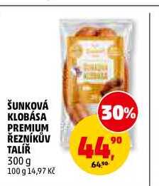 ŠUNKOVÁ KLOBÁSA PREMIUM ŘEZNÍKŮV TALÍŘ, 300 g 
