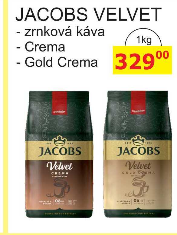 JACOBS VELVET - zrnková káva, Crema 1kg