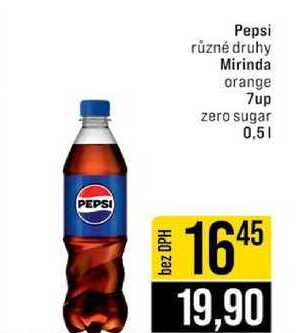 Pepsi různé druhy Mirinda orange 7up zero sugar 0.5l