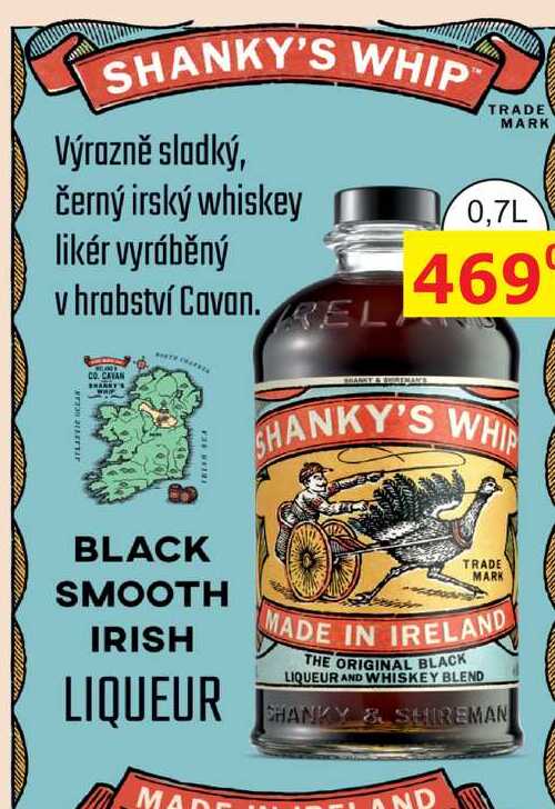 SHANKY'S WHIP sladký, černý irský whiskey likér 0,7L