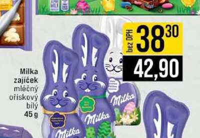 Milka zajíček mléčný ořískový bílý 45g
