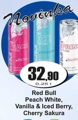 Red Bull Peach White, Vanilla & Iced Berry, Cherry Sakura 0,25 L