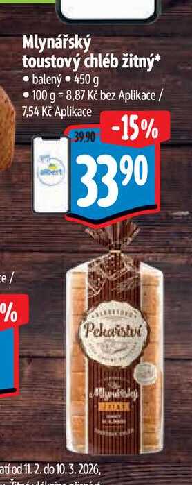  Mlynářský toustový chléb žitný 450 g