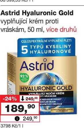 Astrid Hyaluronic Gold vyplňující krém proti vráskám, 50 ml