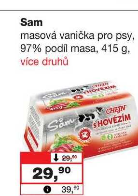 Sam masová vanička pro psy, 97% podíl masa, 415 g