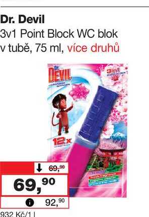 Dr. Devil 3v1 Point Block WC blok v tubě, 75 ml