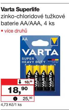 Varta Superlife zinko-chloridové tužkové baterie AA/AAA, 4 ks 