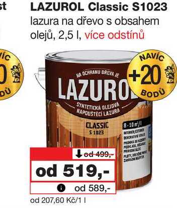 LAZUROL Classic S1023 lazura na dřevo s obsahem olejů, 2,5l