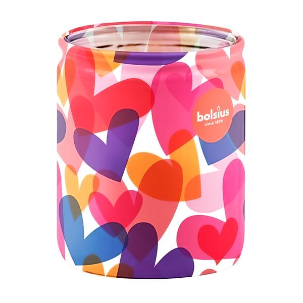 Bolsius Levandule vonná svíčka, sklo s motivem barevných srdcí (68 x 80 mm)