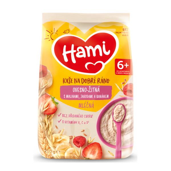 Hami Mléčná ovesno-žitná kaše s Malinami, jahodami a banánem