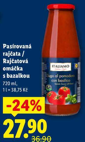 Pasírovaná rajčata/Rajčatová omáčka s bazalkou, 720 ml