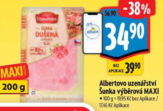 Albertovo uzenářství Šunka výběrová MAXI, 200 g