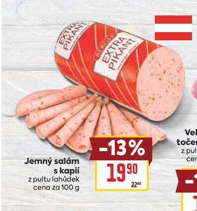 Jemný salám s kapií z pultu lahůdek cena za 100 g 