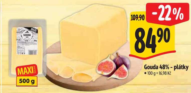 Gouda 48% - plátky, 500 g