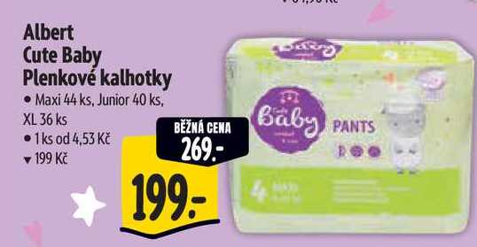 Albert Cute Baby Plenkové kalhotky, Maxi 44 ks, Junior 40 ks, XL 36 ks