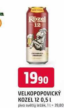 VELKOPOPOVICKÝ KOZEL 12° 0,5L pivo světlý ležák, plechovka