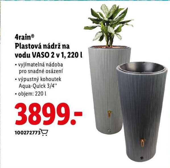 4rain® Plastová nádrž na vodu VASO 2 v 1, 220 l 
