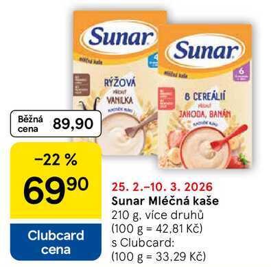 Sunar Mléčná kaše, 210 g