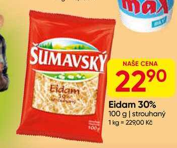 Šumavský Eidam 30% 100 g strouhaný 