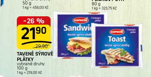 TAVENÉ SÝROVÉ PLÁTKY vybrané druhy 100 g