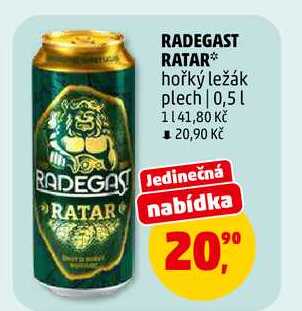 RADEGAST RATAR hořký ležák plech, 0,5 l