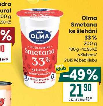 Olma Smetana ke šlehání 33% 200 g 
